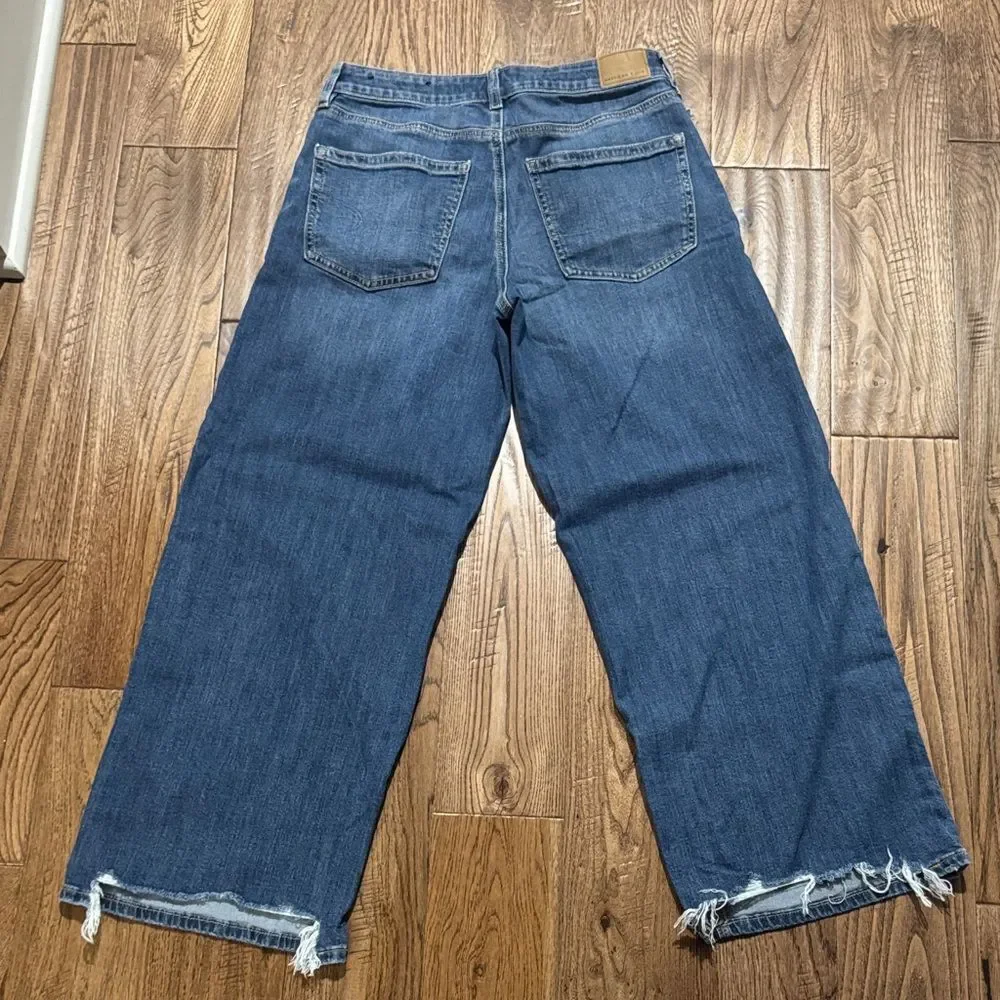 American Eagle Low Rise Baggy Wide-Leg Jeans in Medium Blue Wash Sz 4S